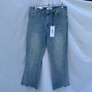 Sexy Comfy Frayed HEM mica CROP FLARE HIGH RISE SIZE 32/14-16W Women’s Jeans!